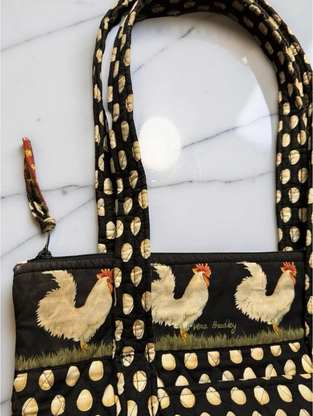 Vera Bradley Vintage Chicken + Egg Chanticleer Print Zip Purse Pockets Tote Bag